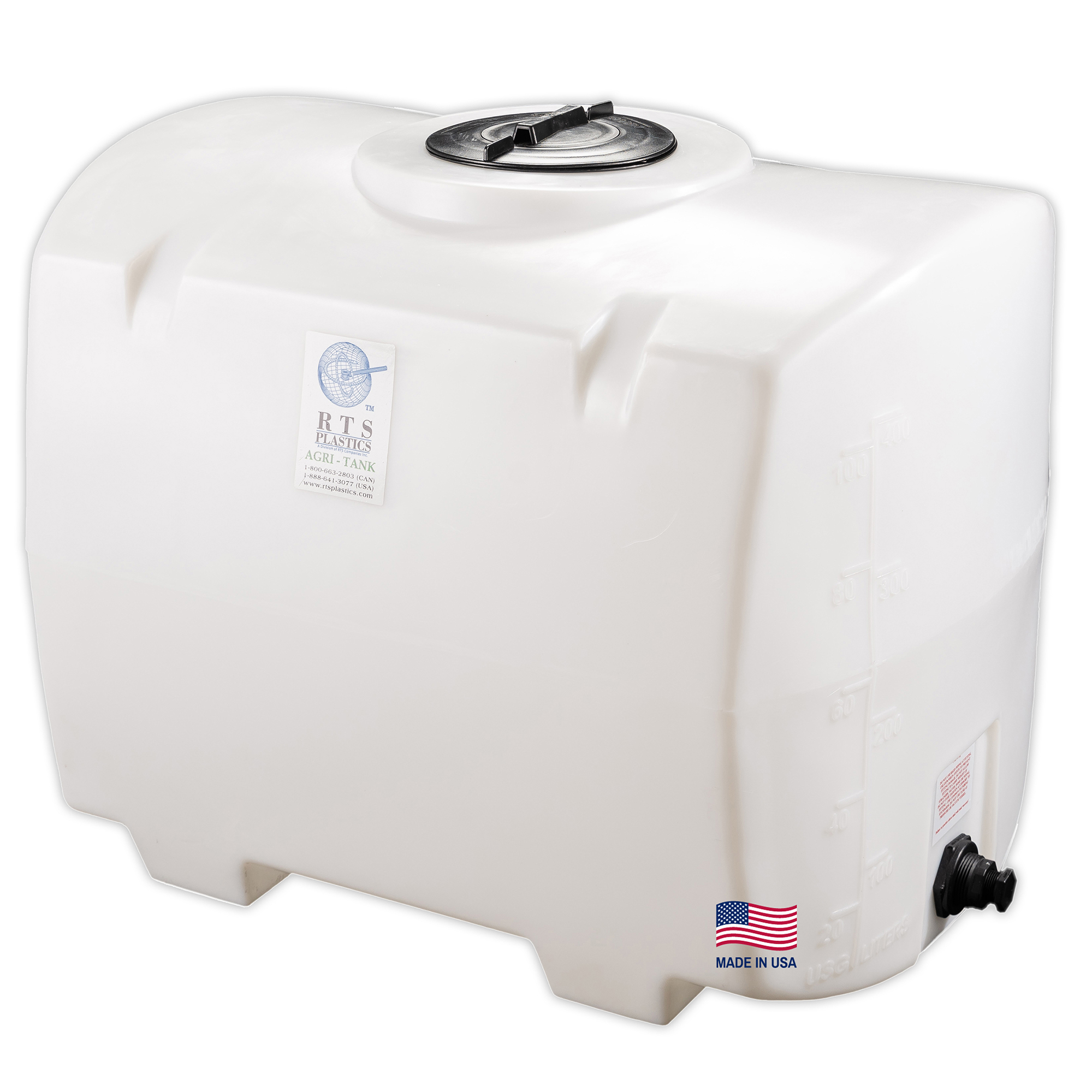 RTS Plastics PCO Tank 100 Gal. Vented Cap, Molded-In Gallon Markings, Bulkhead Fitting, Model# 161543038A0081